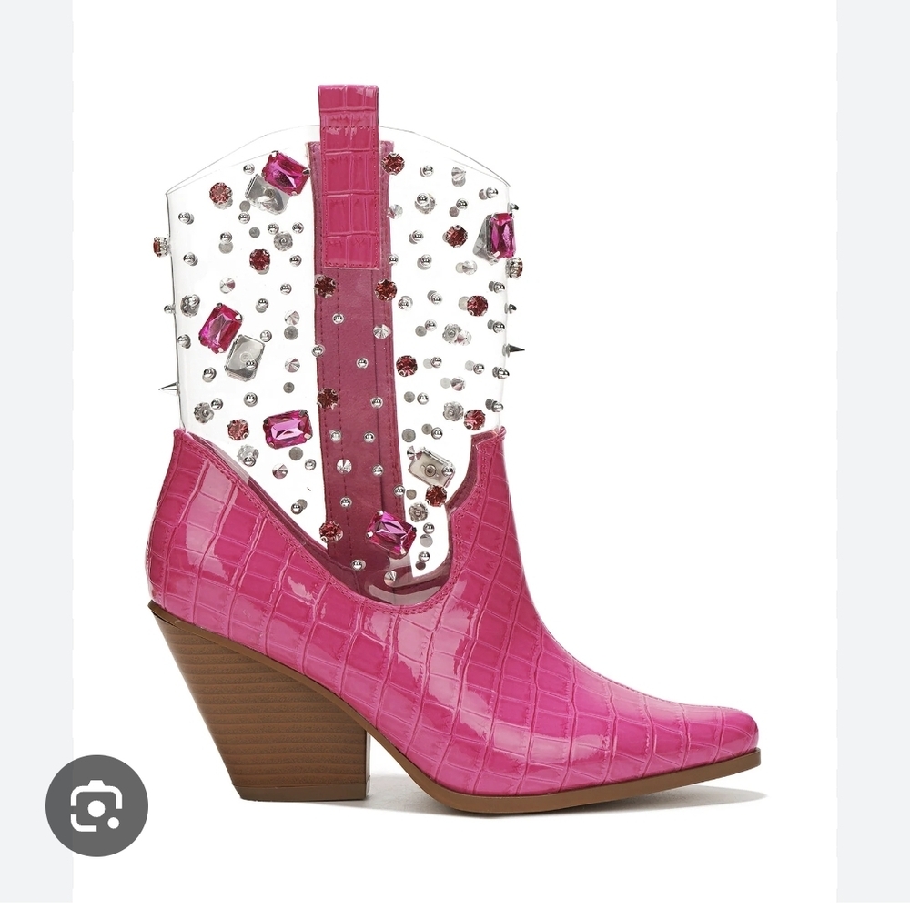 Cape Robbin Fuchsia and Clear Embellished Heeled Boots